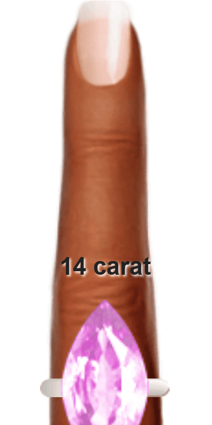 Light Purple 14 carat marquise-cut Kunzite on a ring and finger.