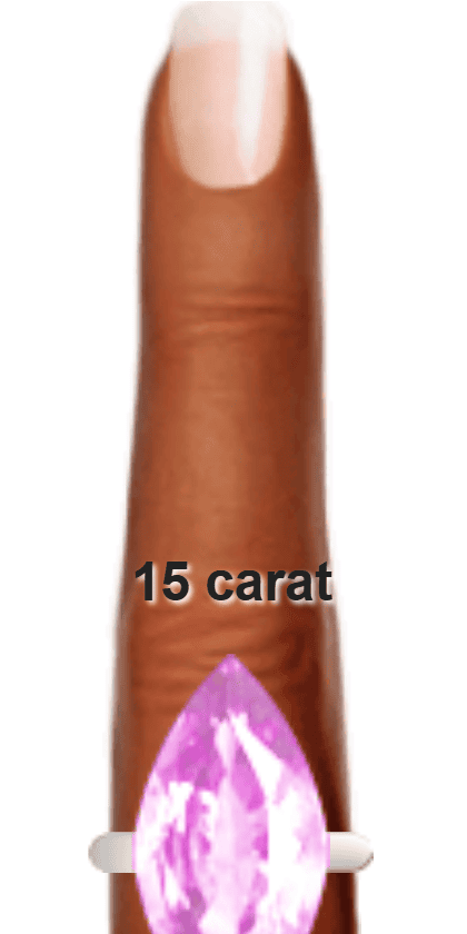 Light Purple 15 carat marquise-cut Kunzite on a ring and finger.