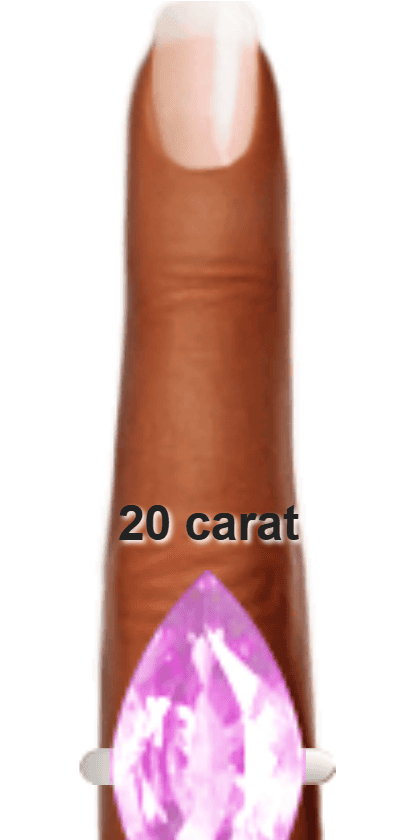 Light Purple 20 carat marquise-cut Kunzite on a ring and finger.