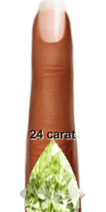 Light Yellowish Green 24 carat pear-cut Diaspore on a ring and finger.