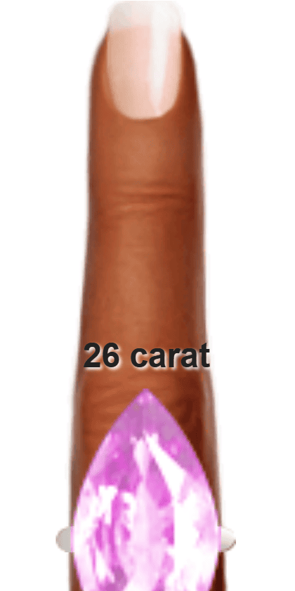 Light Purple 26 carat marquise-cut Kunzite on a ring and finger.