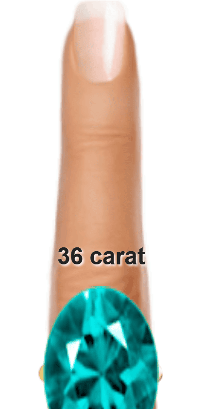 Bluish Green 36 carat oval-cut Alexandrite on a ring and finger.