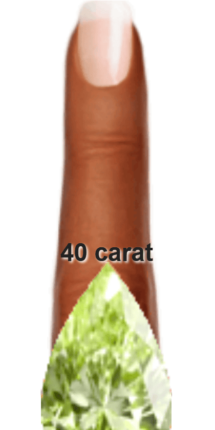Light Yellowish Green 40 carat pear-cut Diaspore on a ring and finger.